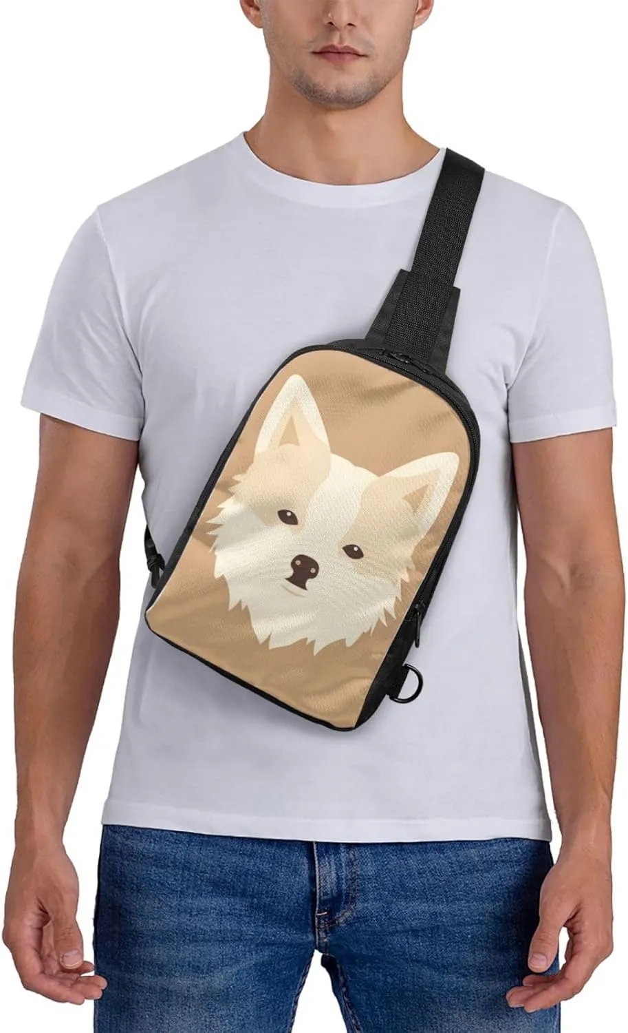Sling Backpack Crossbody Sling Bag for Men Women Cross Chest Bag Cartoon Dog Face Shoulder Bag Travel Hiking Daypack