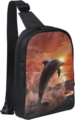 Sling Backpack Crossbody Sling Bag for Men Women Cross Chest Bag Dolphin jumping in water Shoulder Bag Travel Hiking Daypack