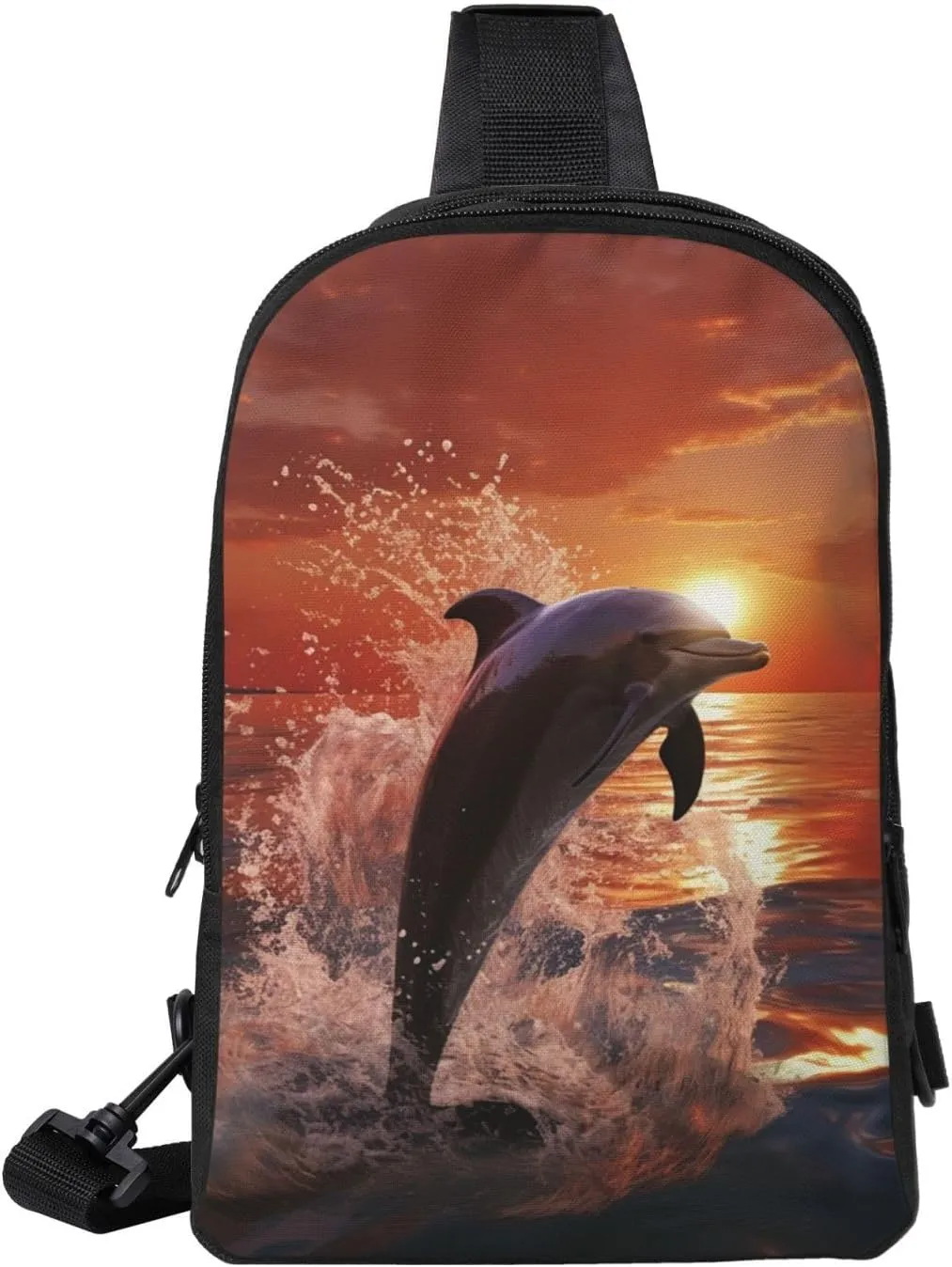 Sling Backpack Crossbody Sling Bag for Men Women Cross Chest Bag Dolphin jumping in water Shoulder Bag Travel Hiking Daypack