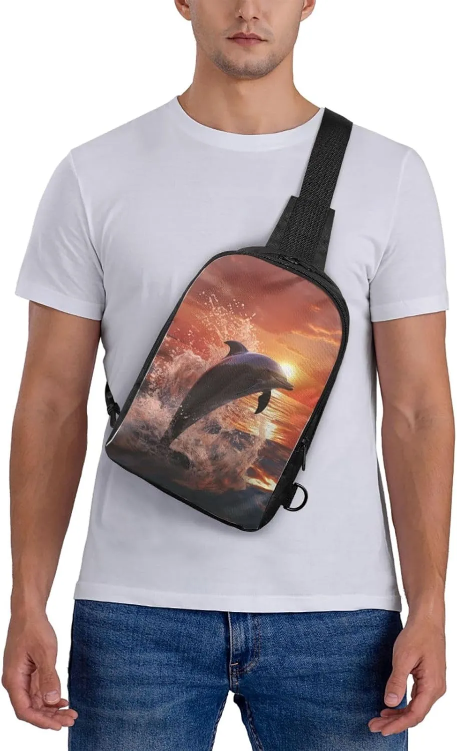 Sling Backpack Crossbody Sling Bag for Men Women Cross Chest Bag Dolphin jumping in water Shoulder Bag Travel Hiking Daypack