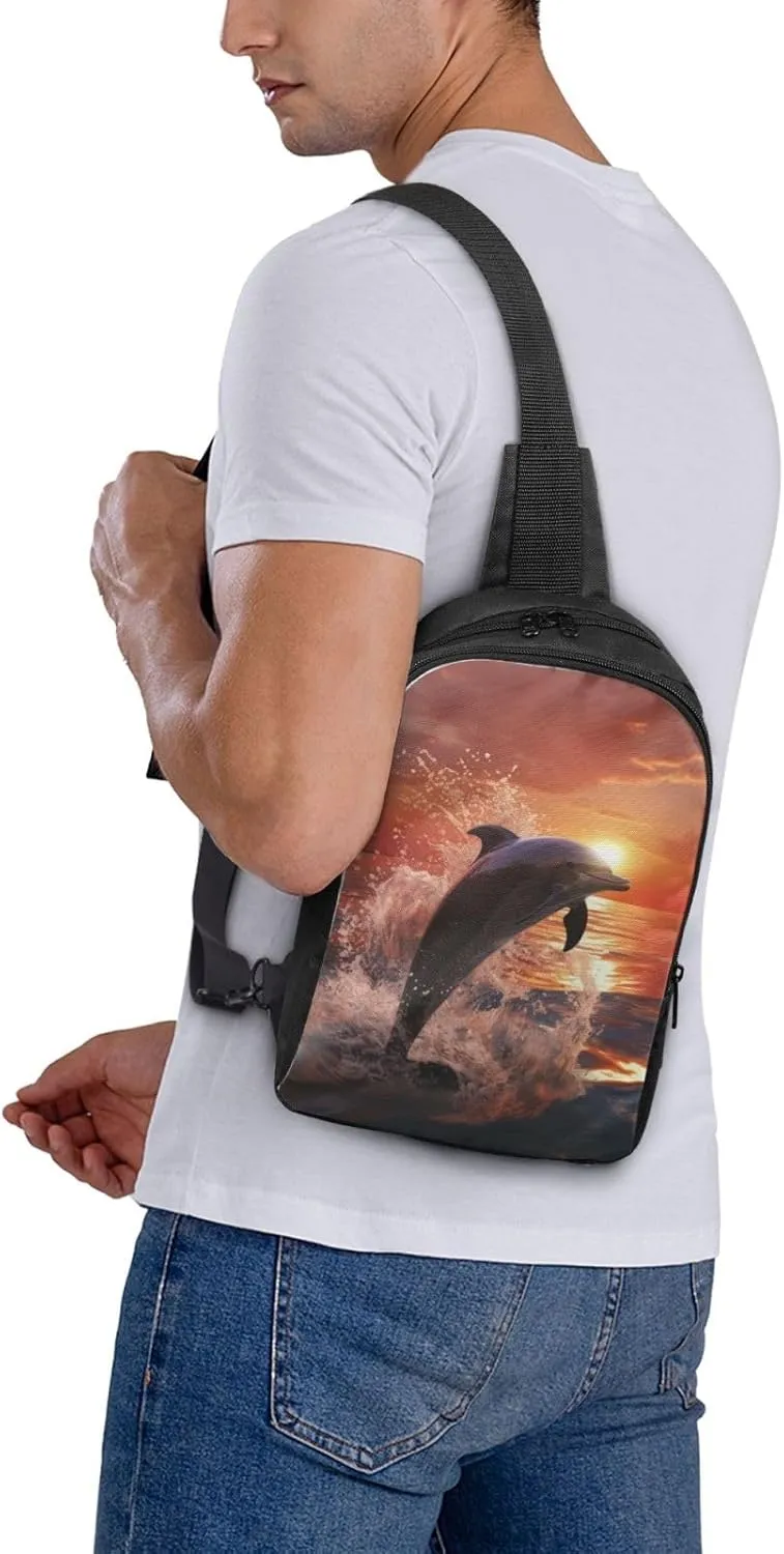 Sling Backpack Crossbody Sling Bag for Men Women Cross Chest Bag Dolphin jumping in water Shoulder Bag Travel Hiking Daypack
