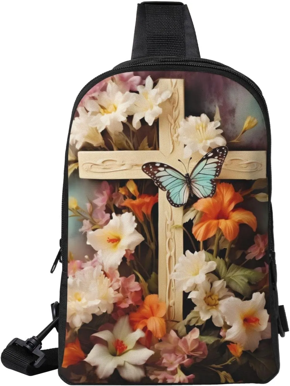 Sling Backpack Crossbody Sling Bag for Men Women Cross Chest Bag Flower branches on the cross Shoulder Bag Travel Hiking Daypack