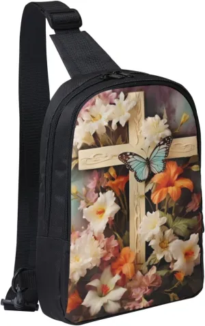 Sling Backpack Crossbody Sling Bag for Men Women Cross Chest Bag Flower branches on the cross Shoulder Bag Travel Hiking Daypack