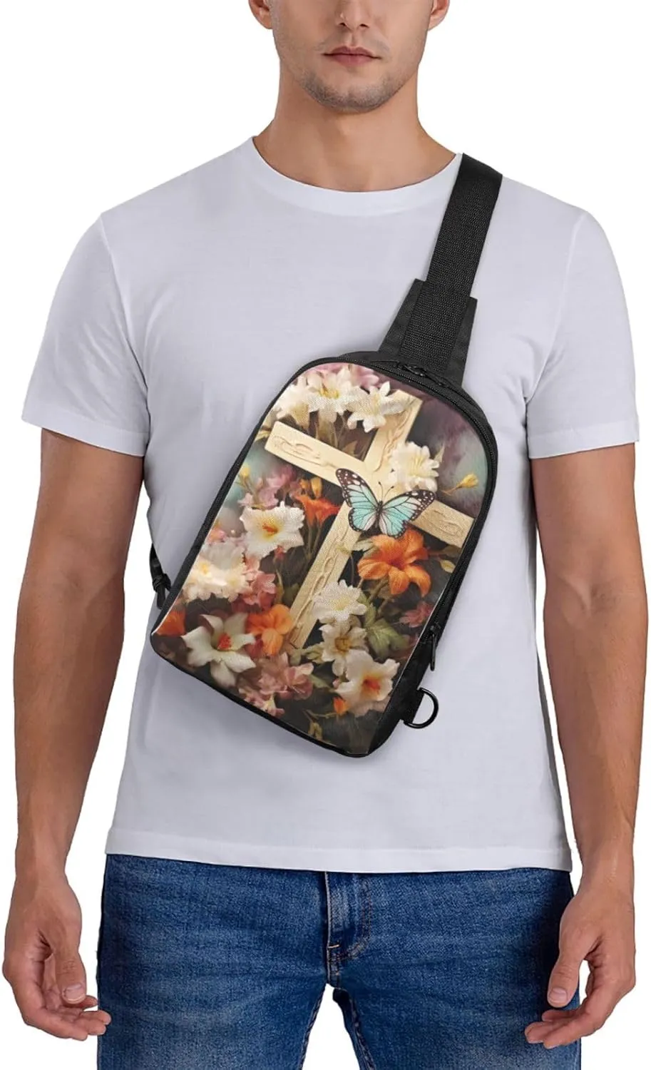 Sling Backpack Crossbody Sling Bag for Men Women Cross Chest Bag Flower branches on the cross Shoulder Bag Travel Hiking Daypack