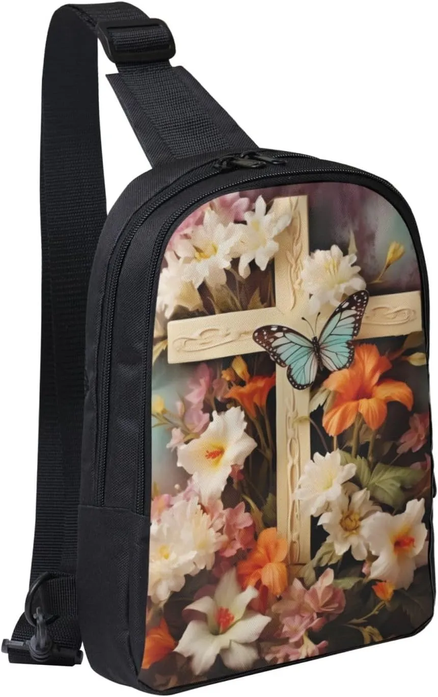 Sling Backpack Crossbody Sling Bag for Men Women Cross Chest Bag Flower branches on the cross Shoulder Bag Travel Hiking Daypack