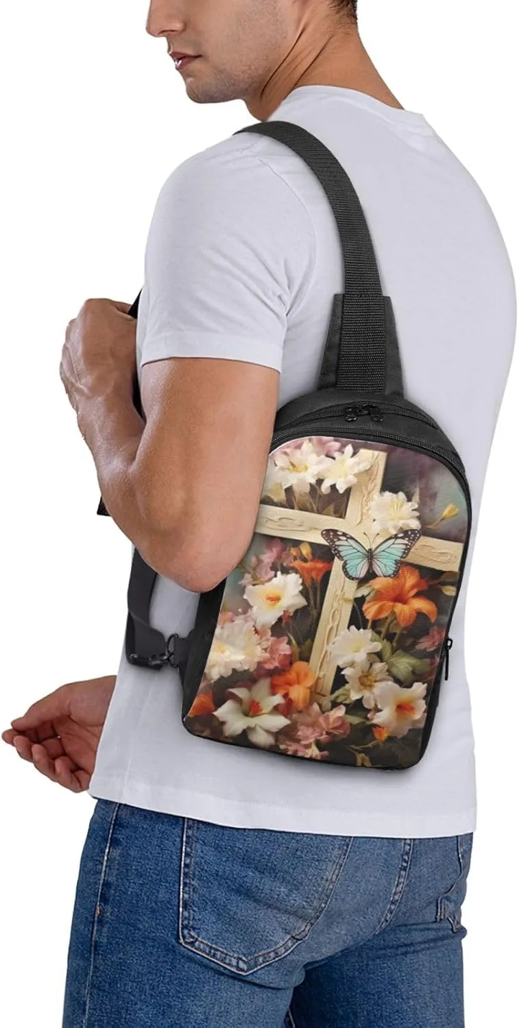 Sling Backpack Crossbody Sling Bag for Men Women Cross Chest Bag Flower branches on the cross Shoulder Bag Travel Hiking Daypack