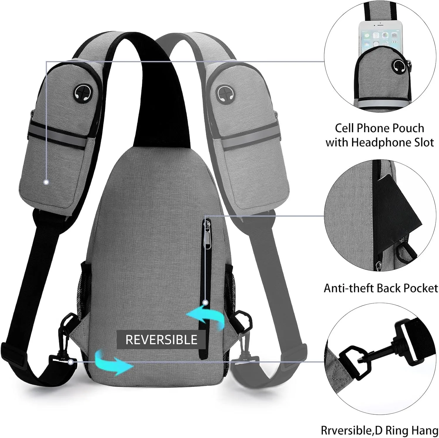 Sling Backpack Crossbody Sling Bag for Women Men Multipurpose Travel Essentials Hiking Chest Bag Daypack