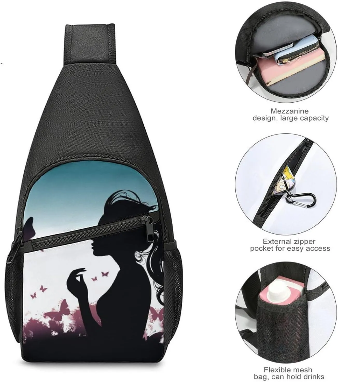 Sling Backpack for Women Men Crossbody Chest Bag Travel Butterfly Woman Daypack Shoulder Bag for Hiking