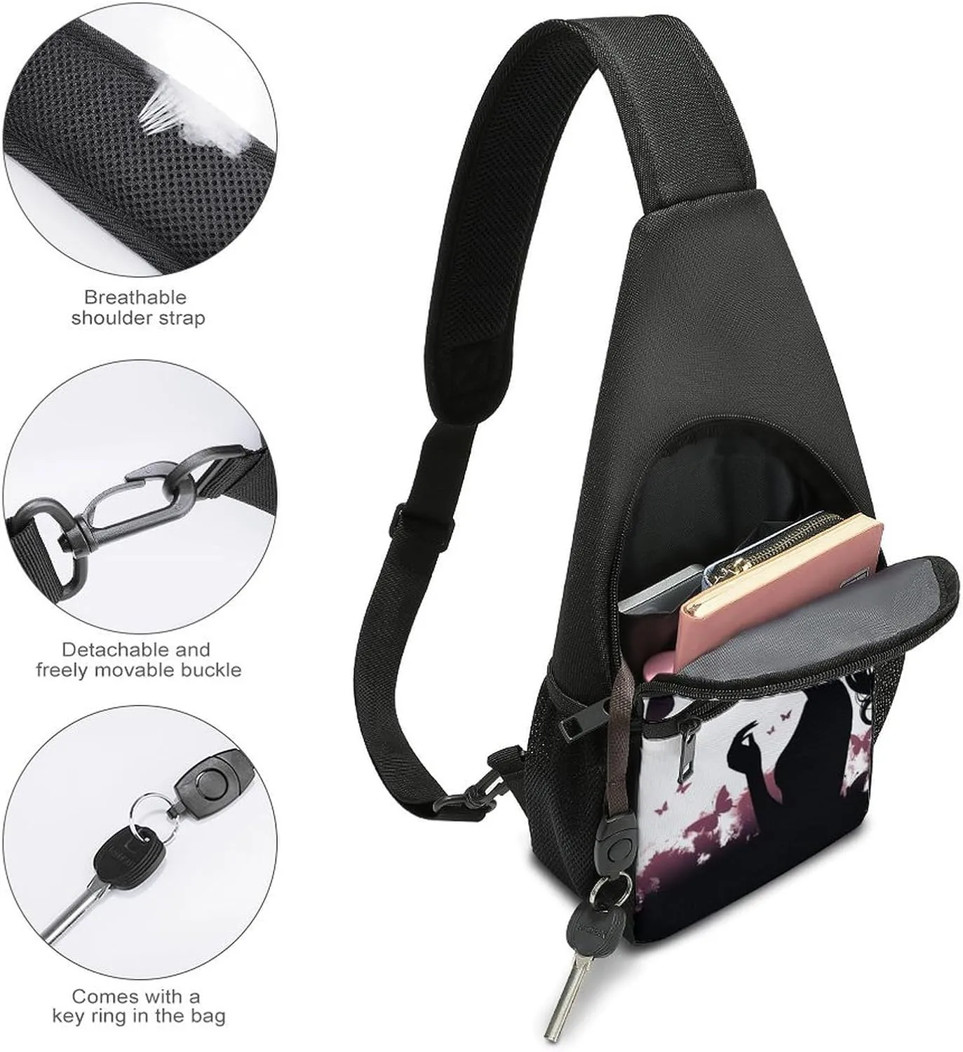 Sling Backpack for Women Men Crossbody Chest Bag Travel Butterfly Woman Daypack Shoulder Bag for Hiking