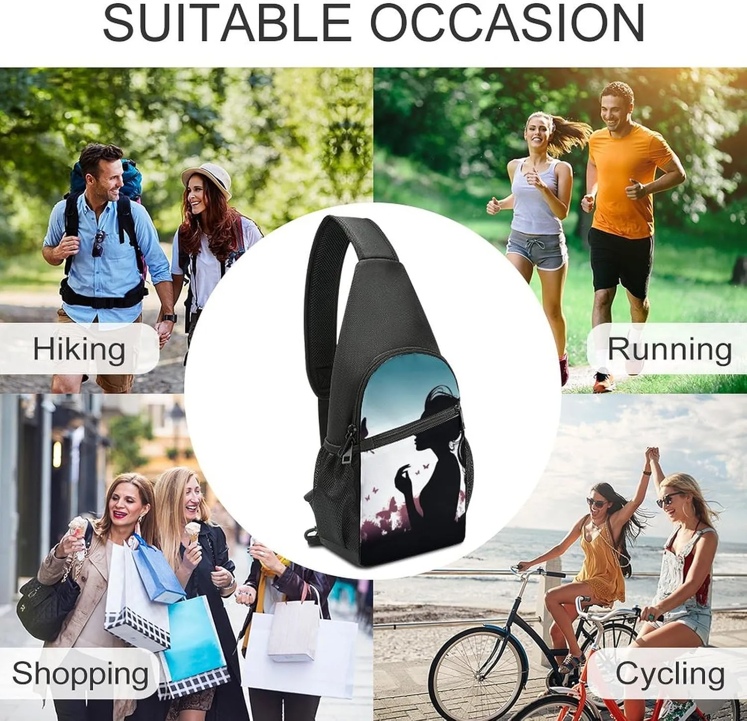 Sling Backpack for Women Men Crossbody Chest Bag Travel Butterfly Woman Daypack Shoulder Bag for Hiking