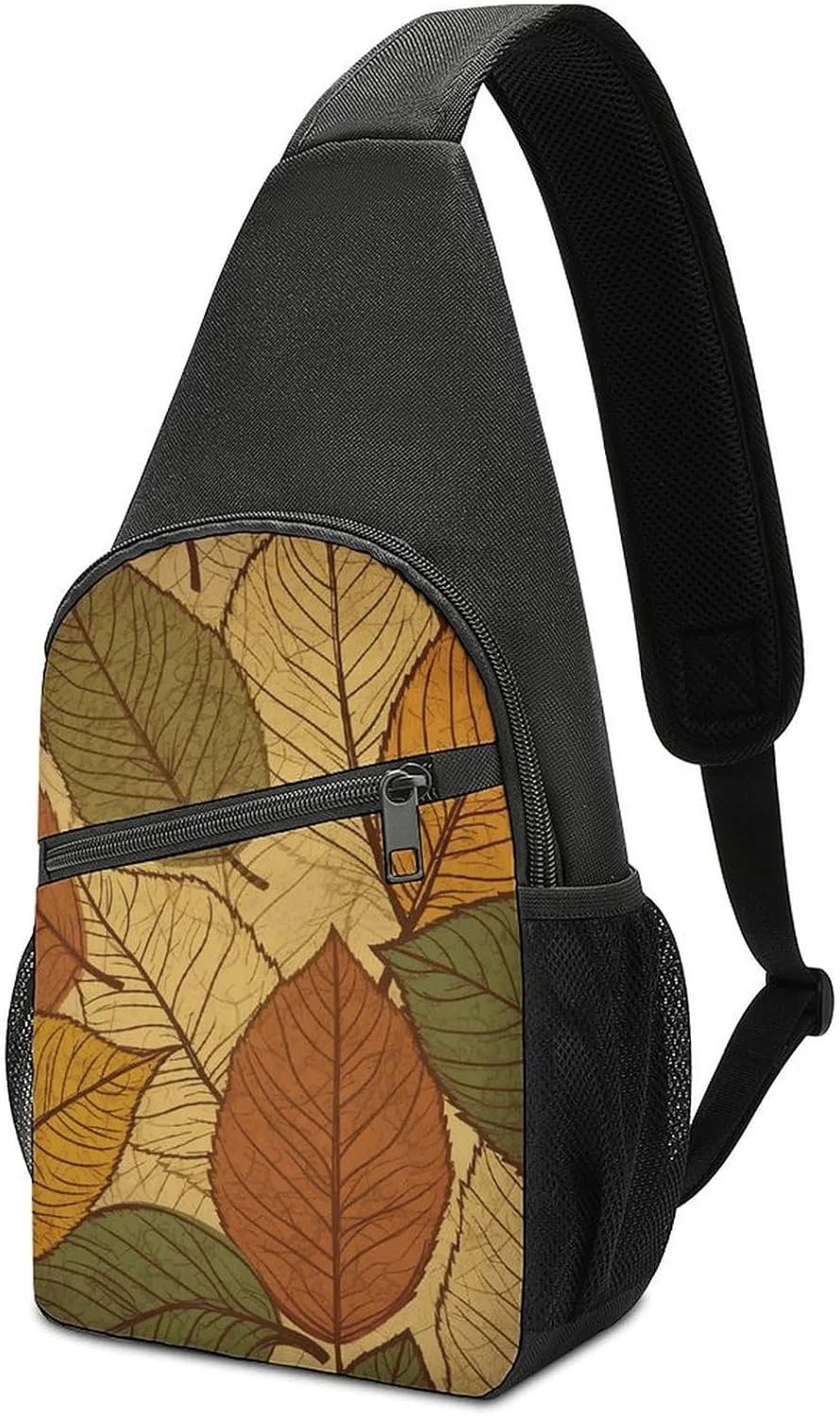 Sling Backpack for Women Men Crossbody Chest Bag Travel Different Color Leaves Daypack Shoulder Bag for Hiking