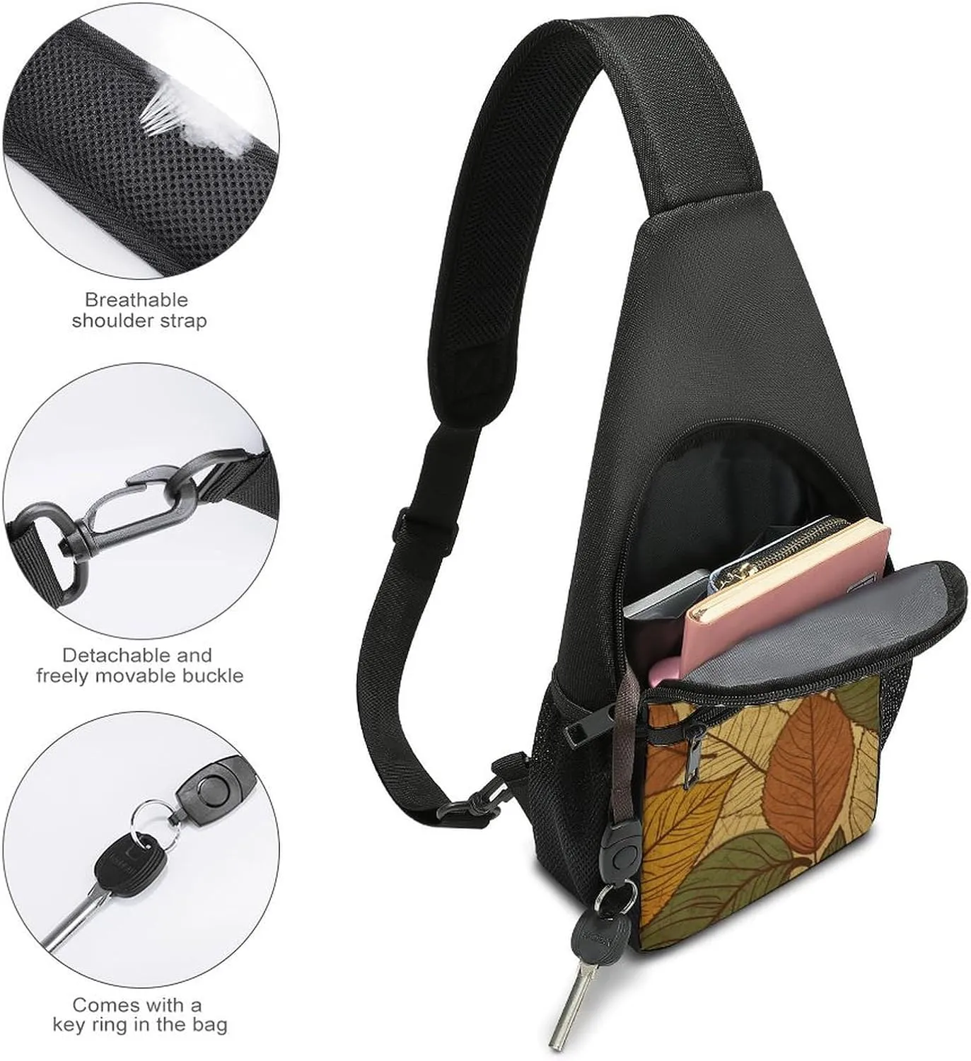 Sling Backpack for Women Men Crossbody Chest Bag Travel Different Color Leaves Daypack Shoulder Bag for Hiking