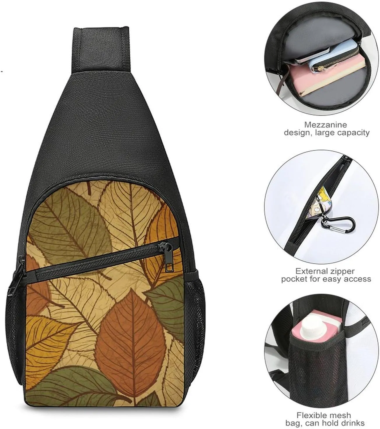 Sling Backpack for Women Men Crossbody Chest Bag Travel Different Color Leaves Daypack Shoulder Bag for Hiking