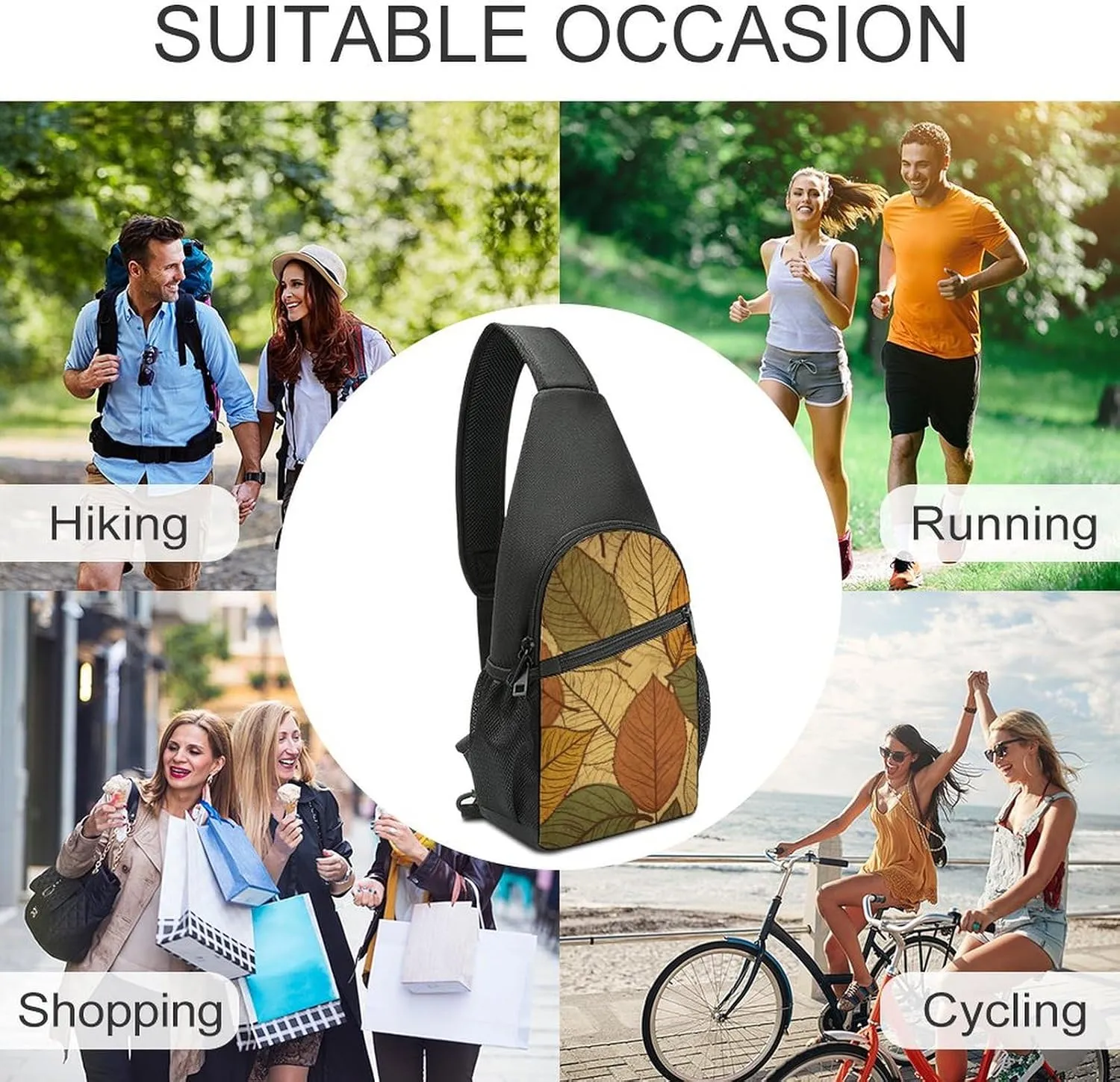 Sling Backpack for Women Men Crossbody Chest Bag Travel Different Color Leaves Daypack Shoulder Bag for Hiking