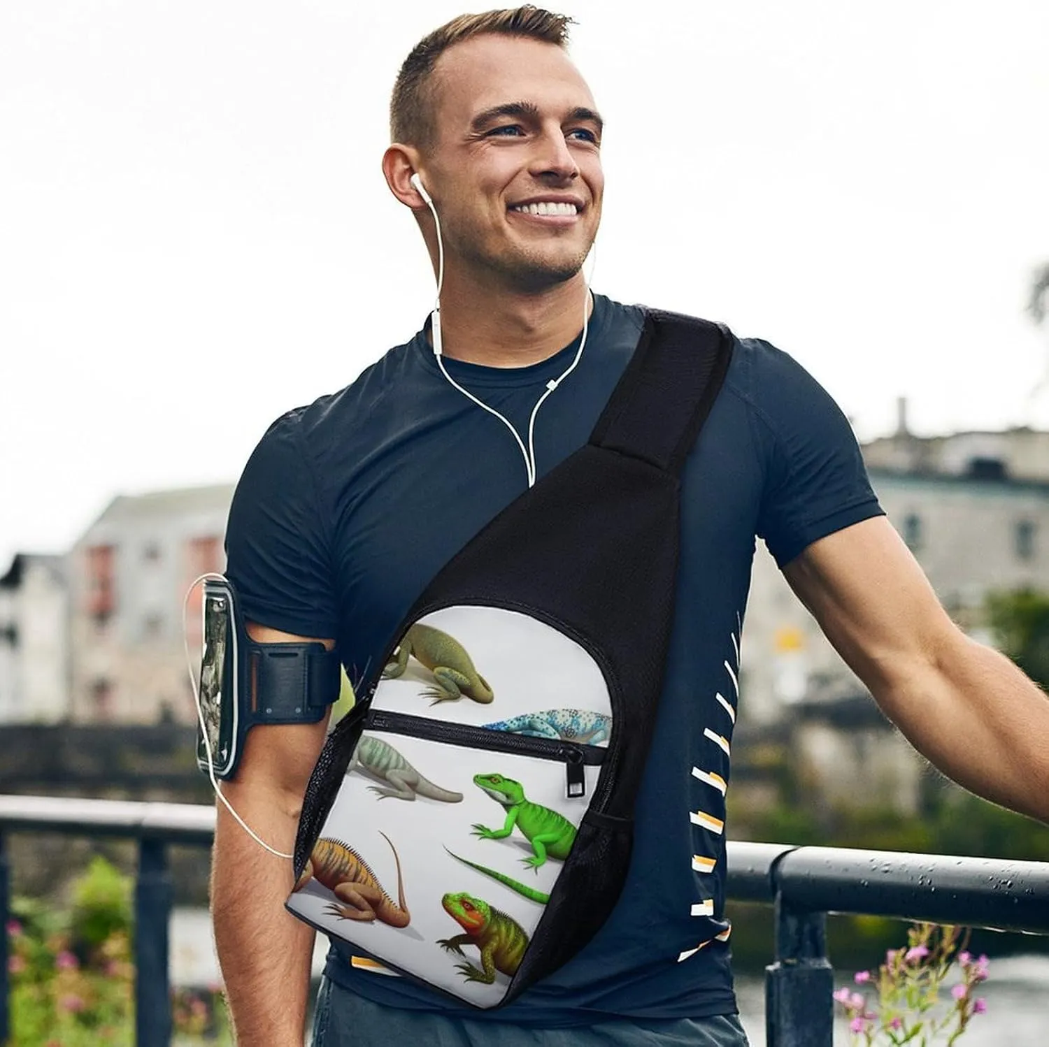 Sling Backpack for Women Men Crossbody Chest Bag Travel Different Types of Lizard Daypack Shoulder Bag for Hiking