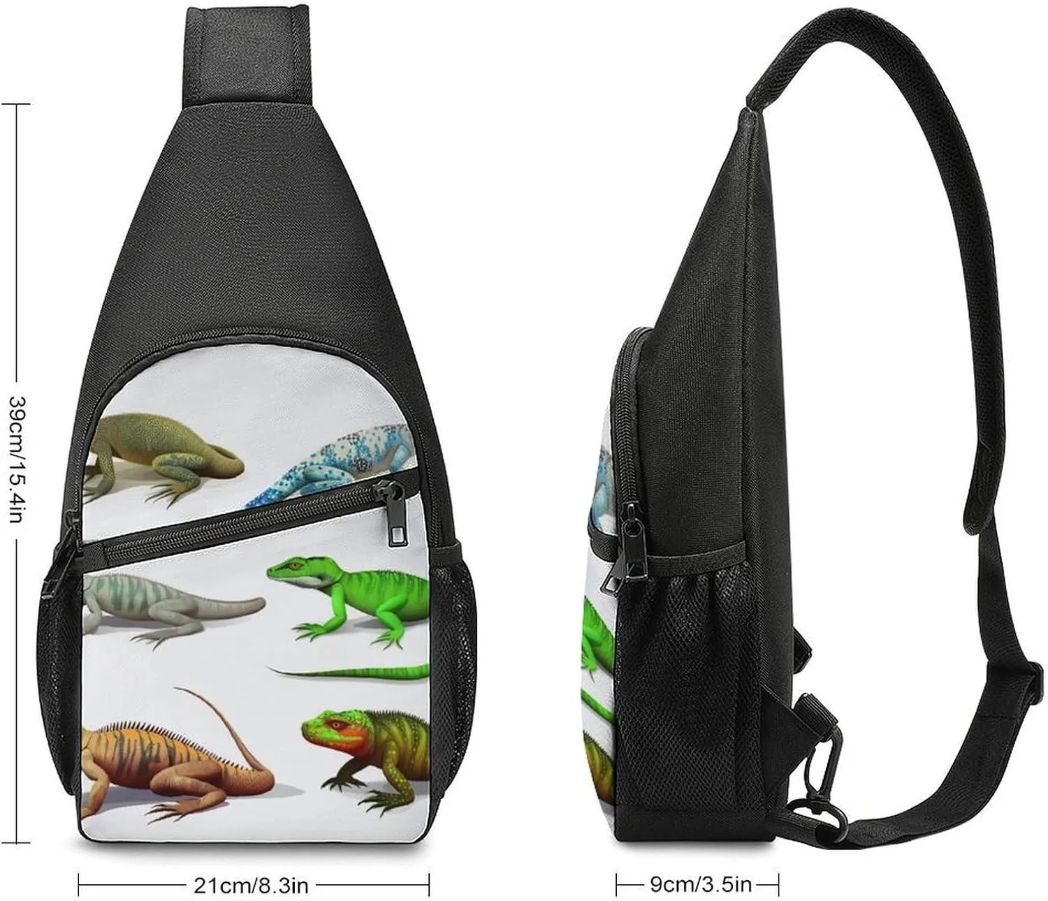 Sling Backpack for Women Men Crossbody Chest Bag Travel Different Types of Lizard Daypack Shoulder Bag for Hiking