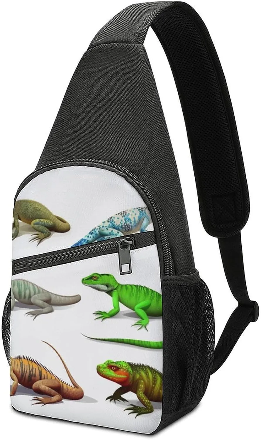 Sling Backpack for Women Men Crossbody Chest Bag Travel Different Types of Lizard Daypack Shoulder Bag for Hiking