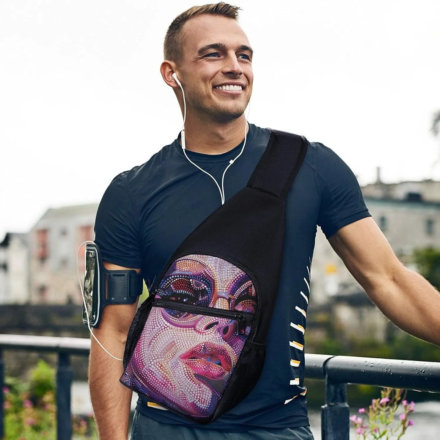 Sling Backpack for Women Men Crossbody Chest Bag Travel Dot Portrait Style Daypack Shoulder Bag for Hiking