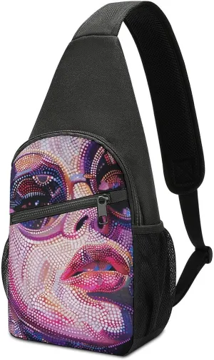 Sling Backpack for Women Men Crossbody Chest Bag Travel Dot Portrait Style Daypack Shoulder Bag for Hiking