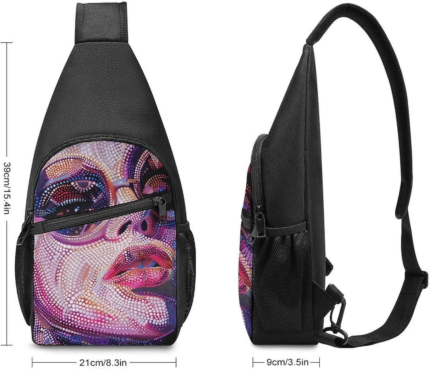 Sling Backpack for Women Men Crossbody Chest Bag Travel Dot Portrait Style Daypack Shoulder Bag for Hiking
