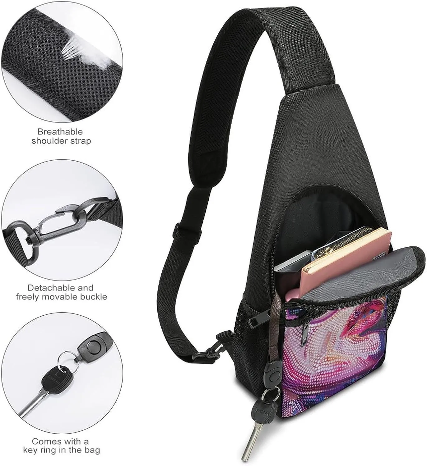 Sling Backpack for Women Men Crossbody Chest Bag Travel Dot Portrait Style Daypack Shoulder Bag for Hiking