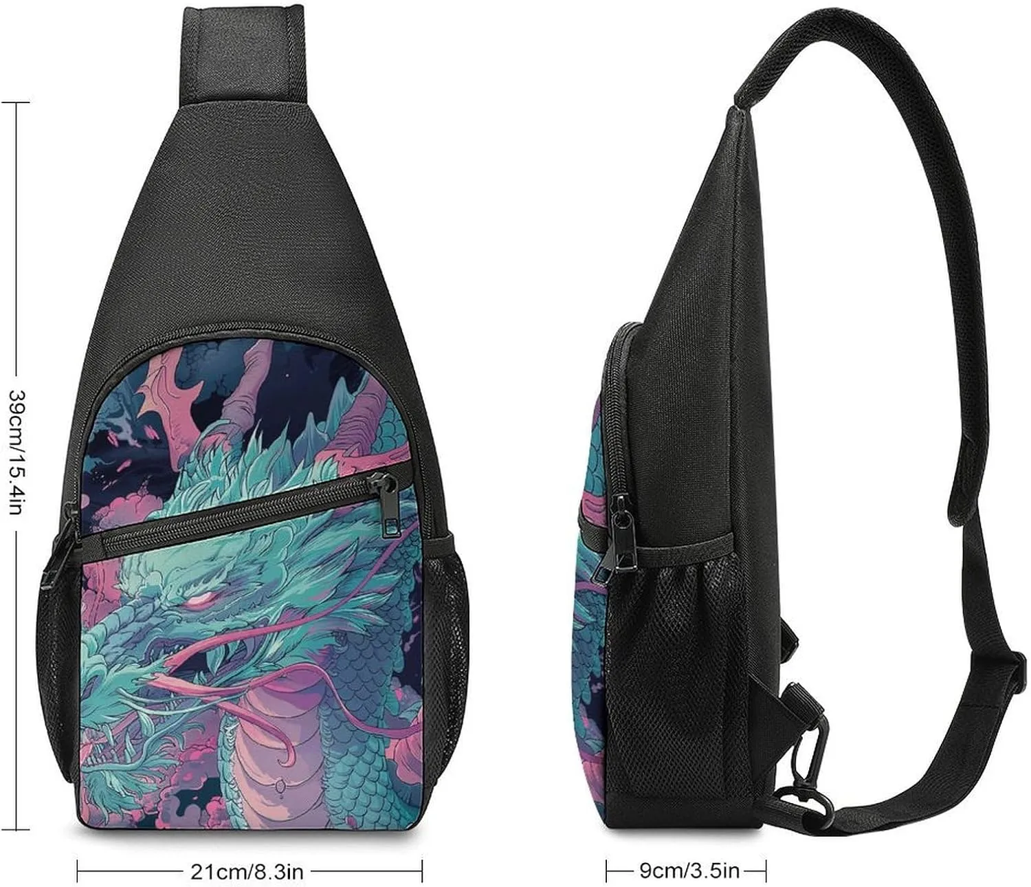 Sling Backpack for Women Men Crossbody Chest Bag Travel Fantasy Style Dragon Daypack Shoulder Bag for Hiking