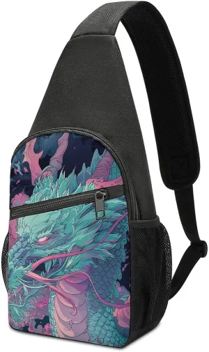 Sling Backpack for Women Men Crossbody Chest Bag Travel Fantasy Style Dragon Daypack Shoulder Bag for Hiking
