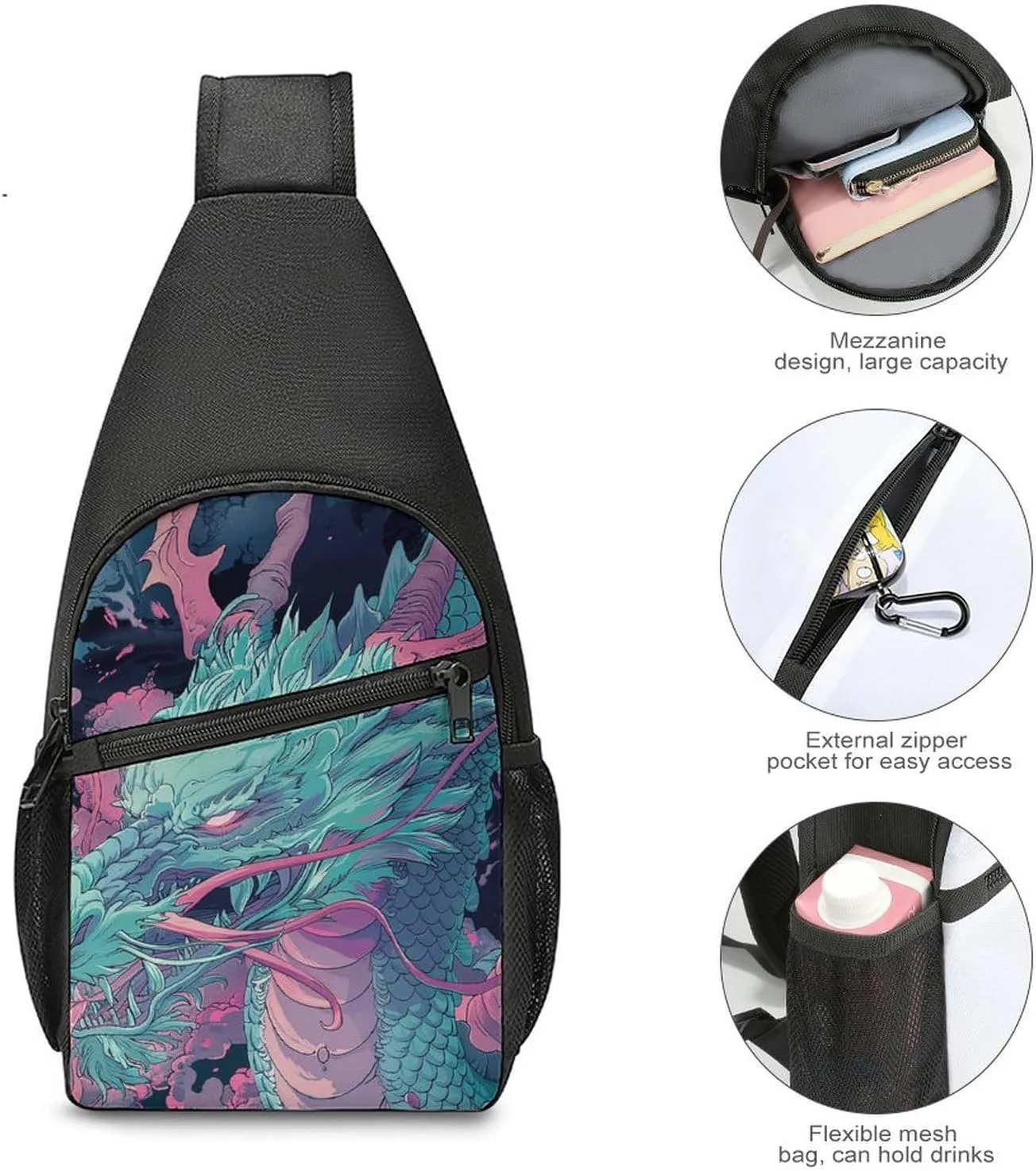 Sling Backpack for Women Men Crossbody Chest Bag Travel Fantasy Style Dragon Daypack Shoulder Bag for Hiking