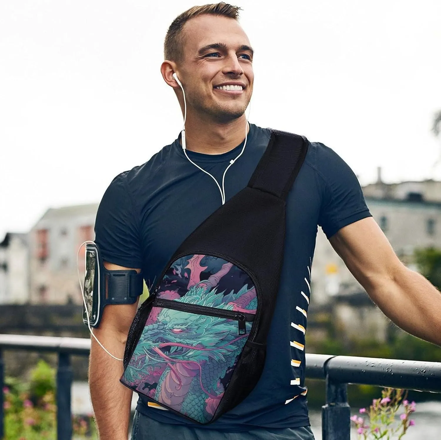 Sling Backpack for Women Men Crossbody Chest Bag Travel Fantasy Style Dragon Daypack Shoulder Bag for Hiking