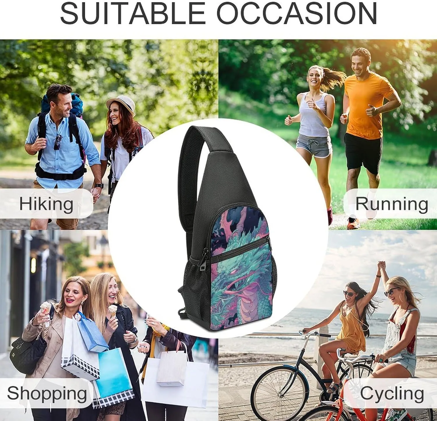 Sling Backpack for Women Men Crossbody Chest Bag Travel Fantasy Style Dragon Daypack Shoulder Bag for Hiking