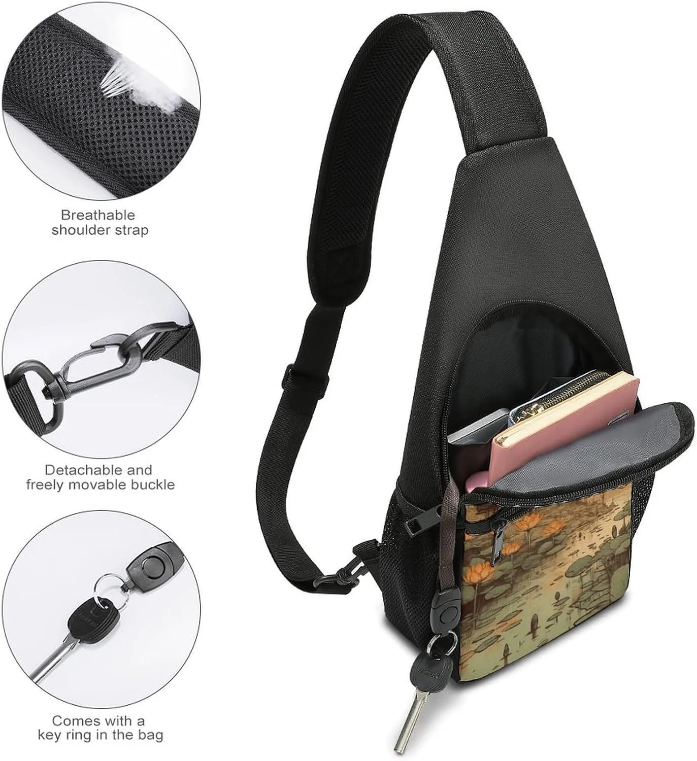 Sling Backpack for Women Men Crossbody Chest Bag Travel Flowers And Architecture Daypack Shoulder Bag for Hiking