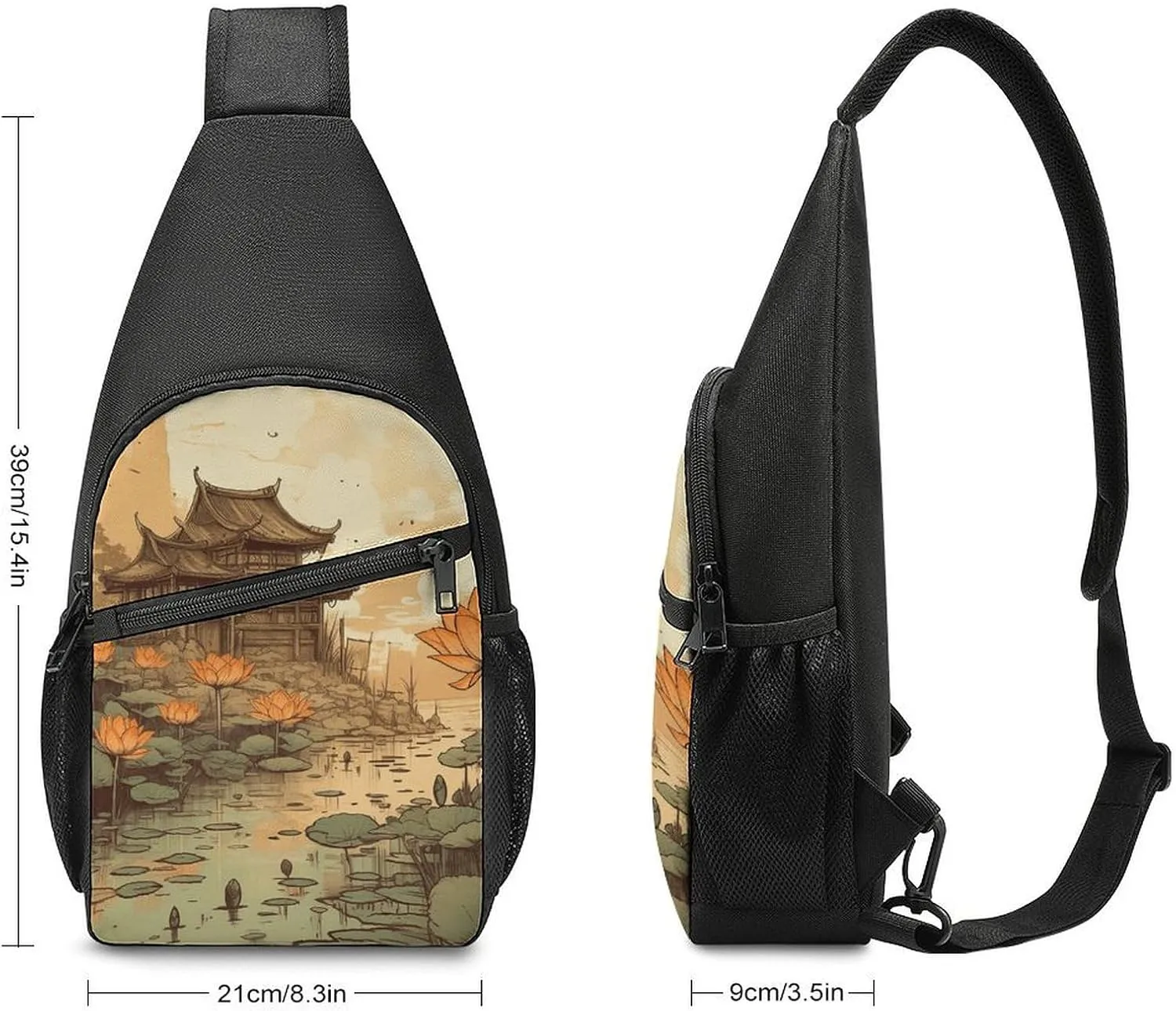 Sling Backpack for Women Men Crossbody Chest Bag Travel Flowers And Architecture Daypack Shoulder Bag for Hiking