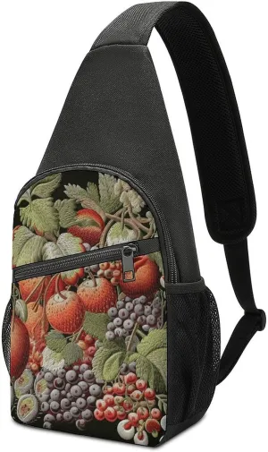 Sling Backpack for Women Men Crossbody Chest Bag Travel Fruits And Leaves Daypack Shoulder Bag for Hiking