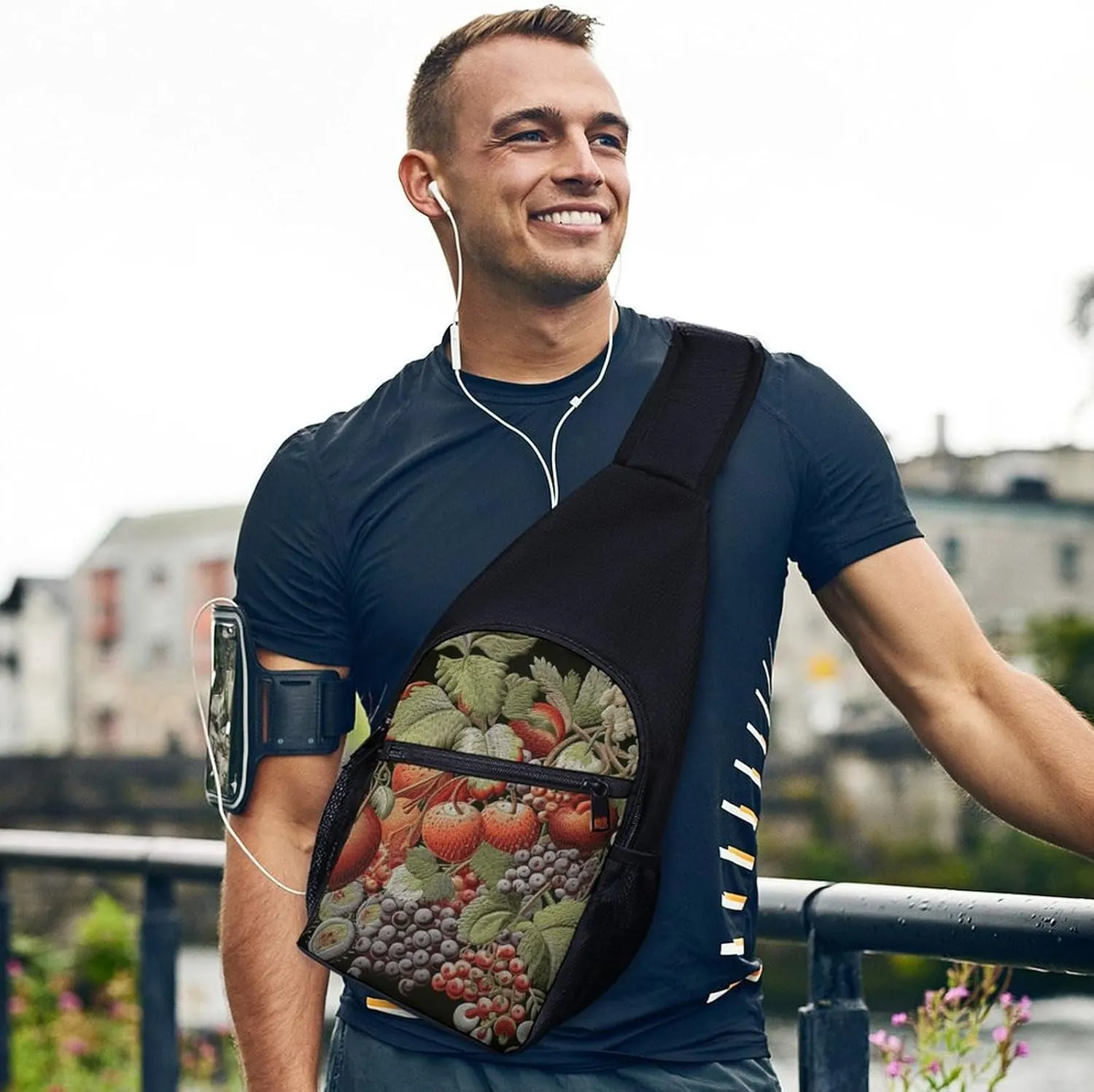 Sling Backpack for Women Men Crossbody Chest Bag Travel Fruits And Leaves Daypack Shoulder Bag for Hiking