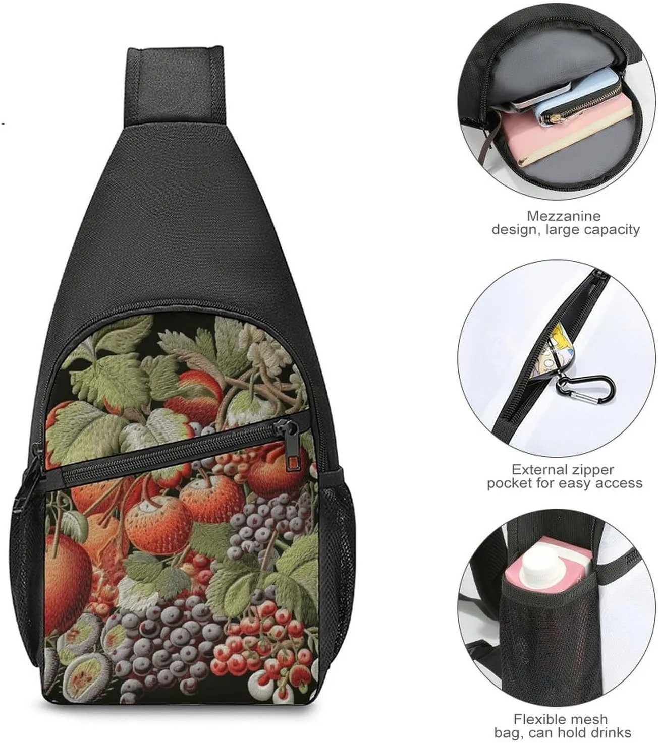 Sling Backpack for Women Men Crossbody Chest Bag Travel Fruits And Leaves Daypack Shoulder Bag for Hiking
