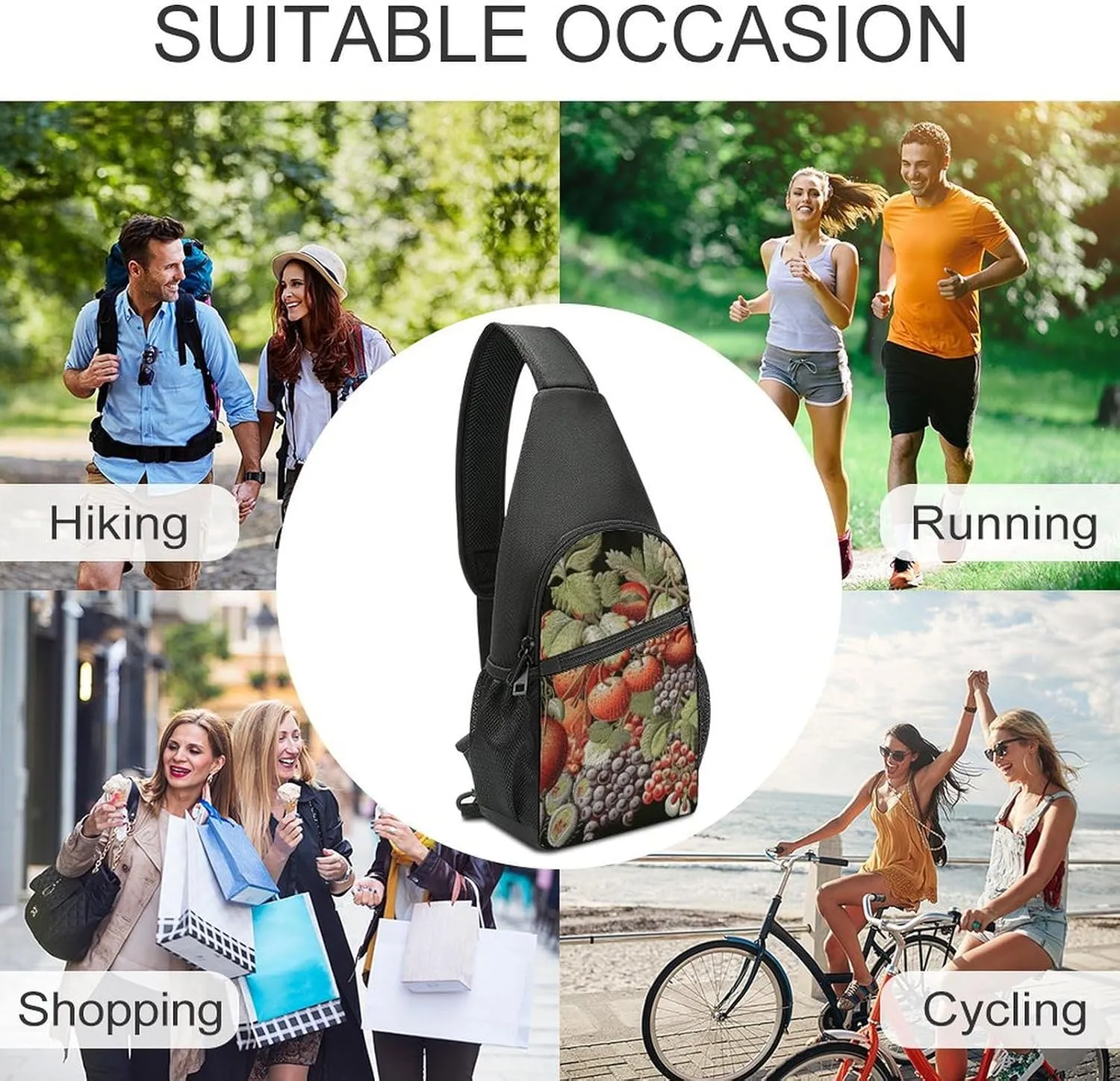 Sling Backpack for Women Men Crossbody Chest Bag Travel Fruits And Leaves Daypack Shoulder Bag for Hiking