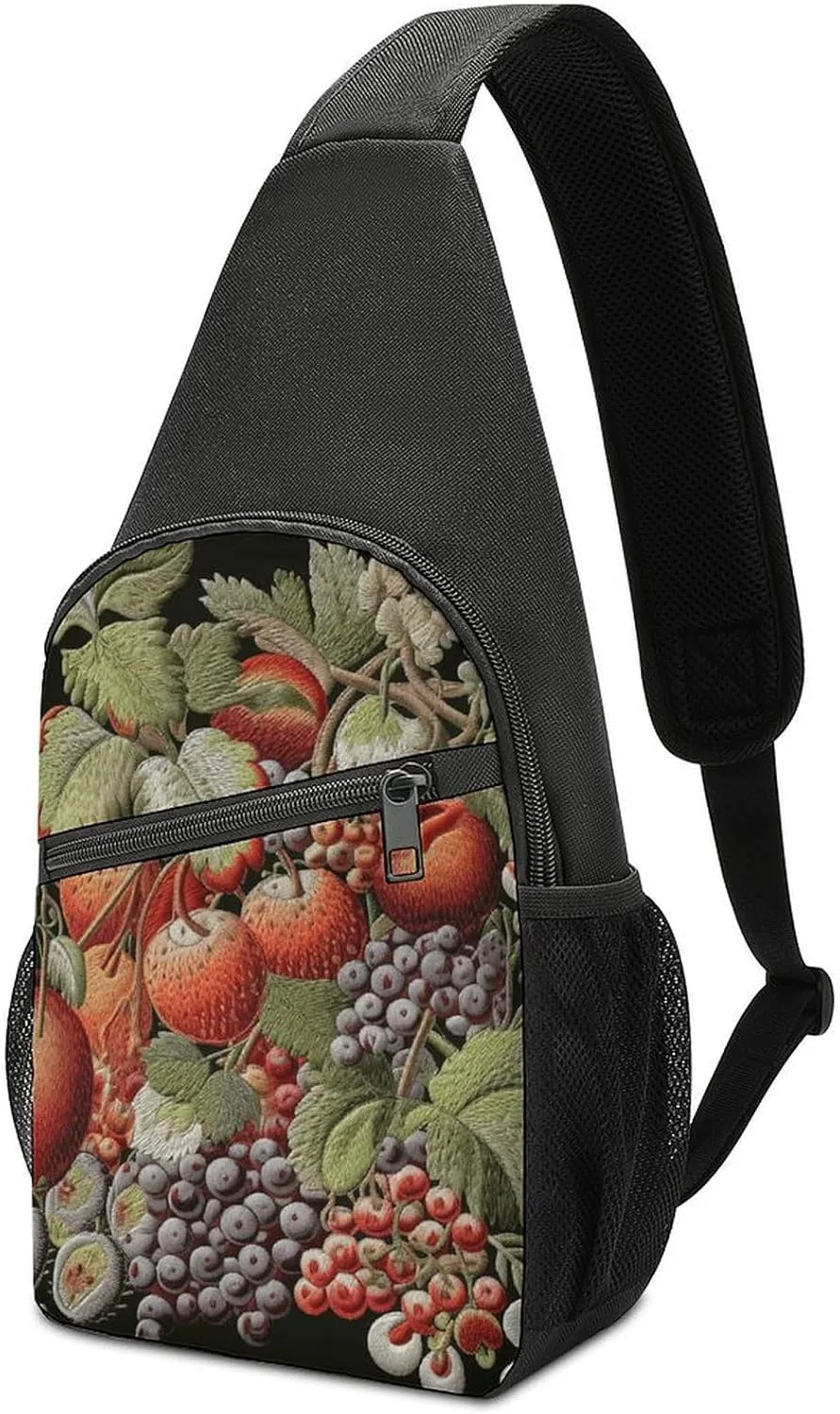 Sling Backpack for Women Men Crossbody Chest Bag Travel Fruits And Leaves Daypack Shoulder Bag for Hiking