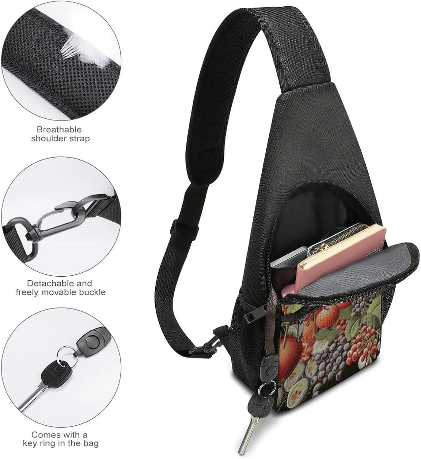 Sling Backpack for Women Men Crossbody Chest Bag Travel Fruits And Leaves Daypack Shoulder Bag for Hiking