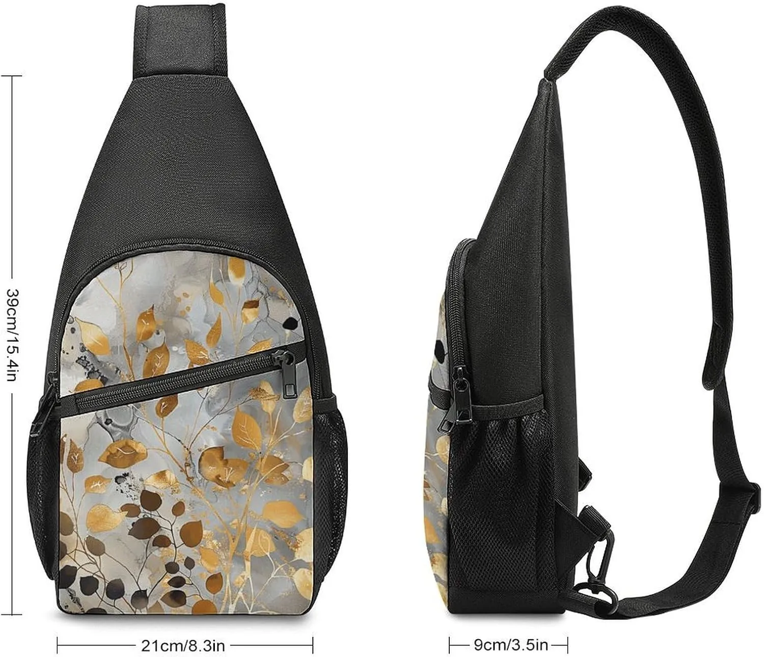 Sling Backpack for Women Men Crossbody Chest Bag Travel Gold Leaves And Twigs Daypack Shoulder Bag for Hiking