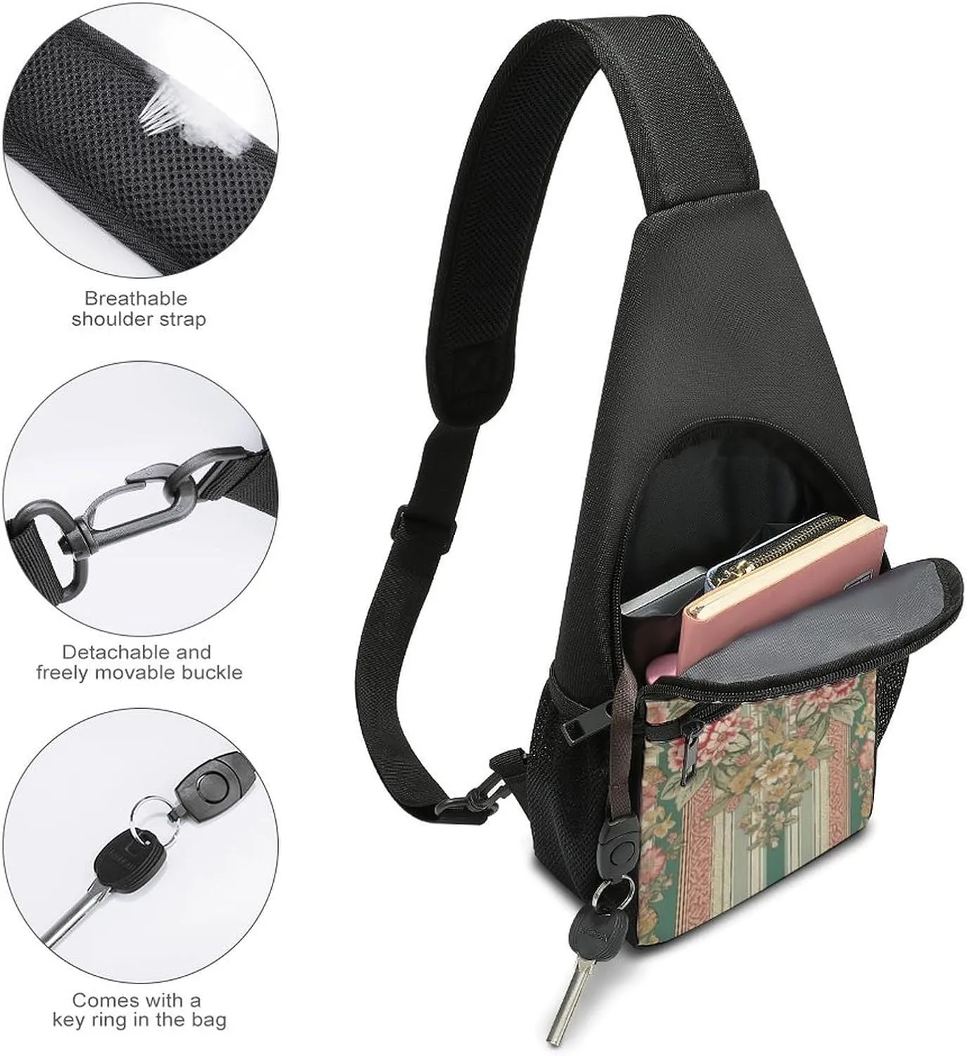 Sling Backpack for Women Men Crossbody Chest Bag Travel Green And Peach Stripes Daypack Shoulder Bag for Hiking