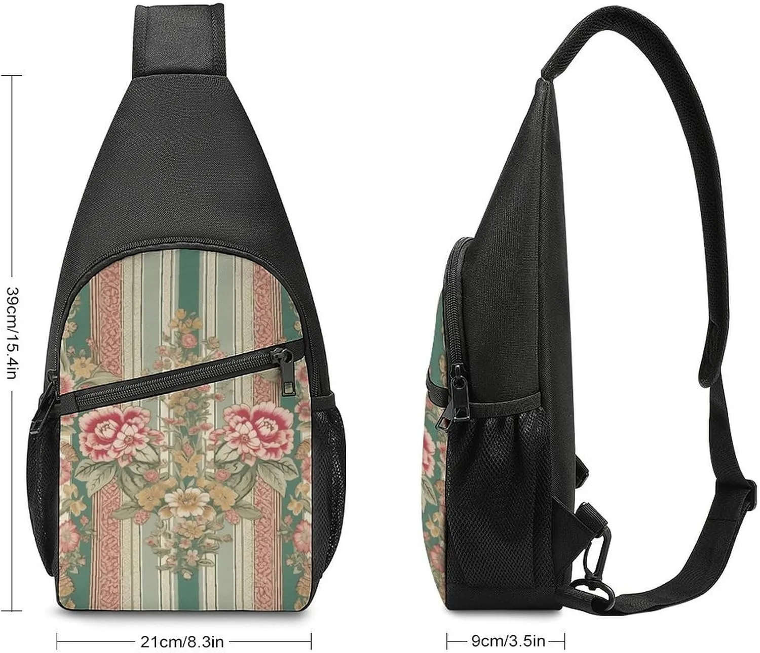 Sling Backpack for Women Men Crossbody Chest Bag Travel Green And Peach Stripes Daypack Shoulder Bag for Hiking