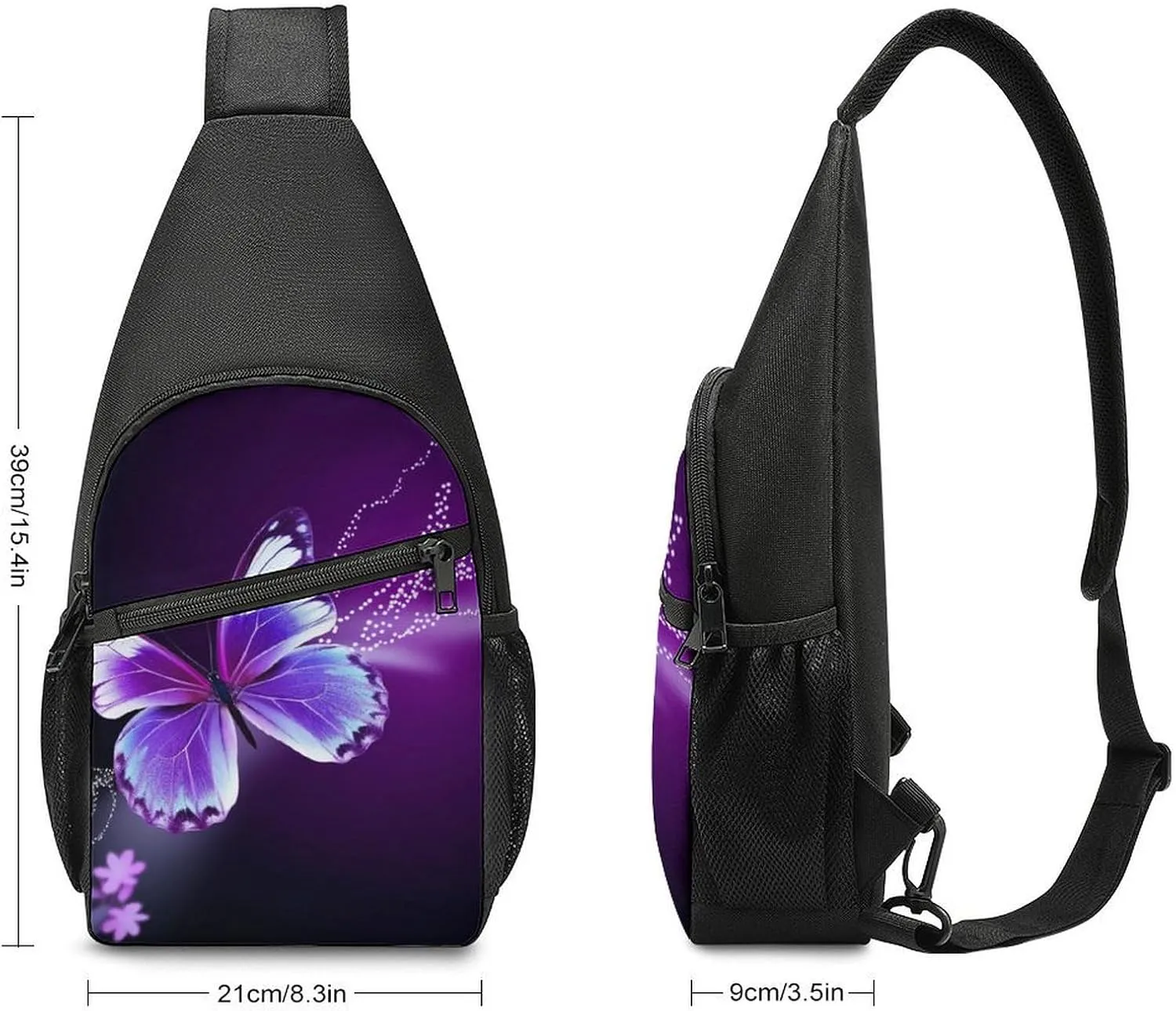 Sling Backpack for Women Men Crossbody Chest Bag Travel Lovely Purple Butterfly Daypack Shoulder Bag for Hiking