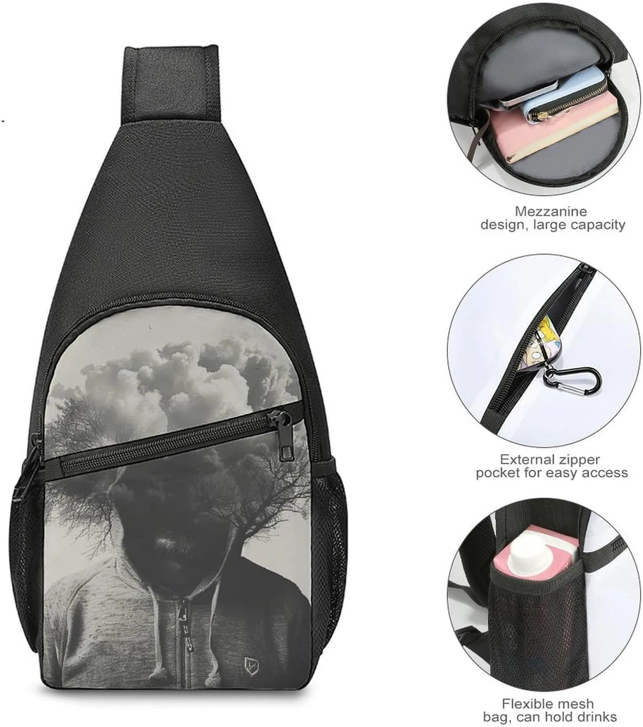 Sling Backpack for Women Men Crossbody Chest Bag Travel Man in Hoodie Daypack Shoulder Bag for Hiking