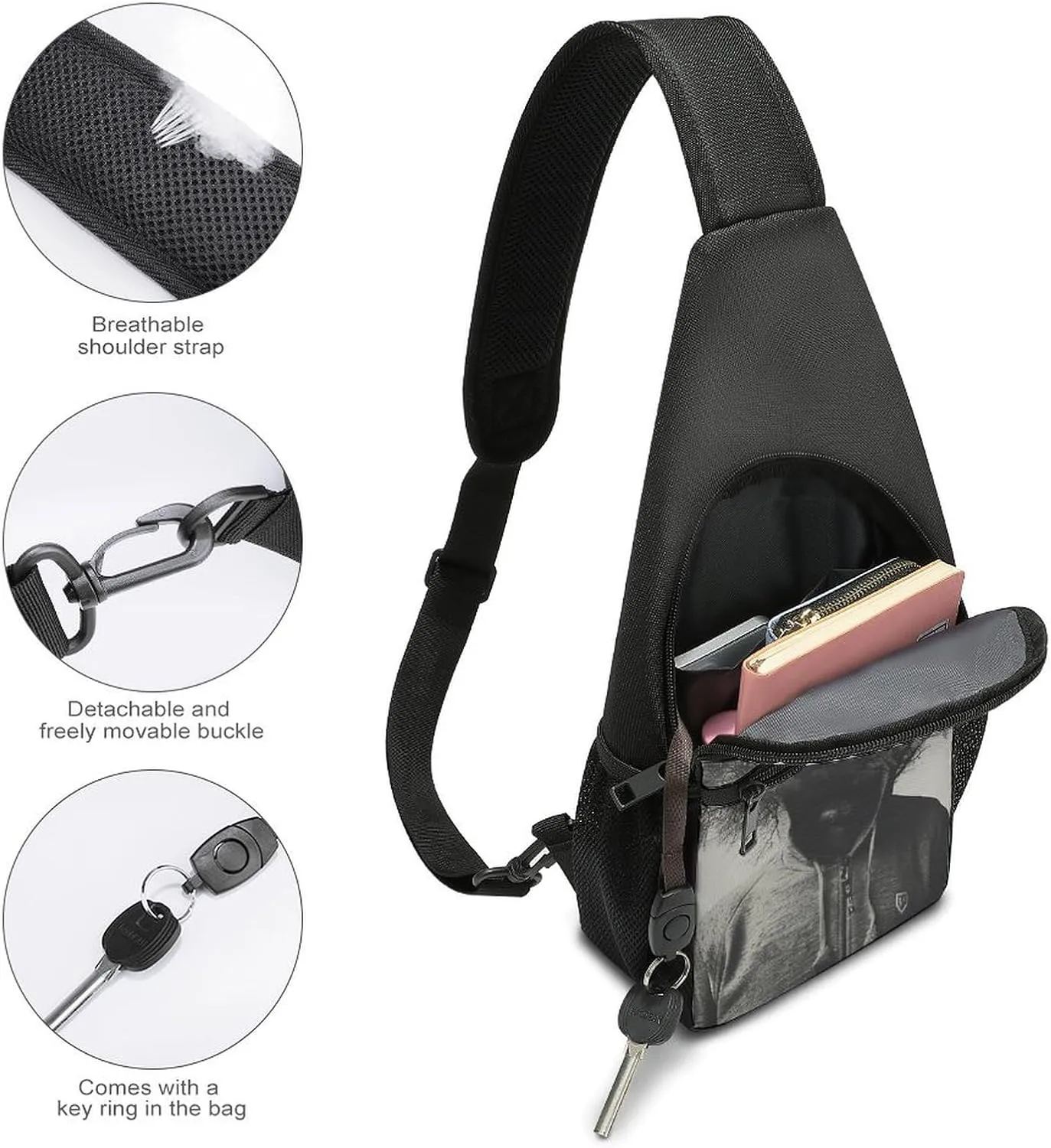 Sling Backpack for Women Men Crossbody Chest Bag Travel Man in Hoodie Daypack Shoulder Bag for Hiking