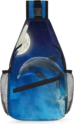 Sling Backpack Galaxy Sea Animal Dolphin Jump,Shoulder Chest Bag Crossbody Sling Bag Travel Hiking Daypack for Women Men