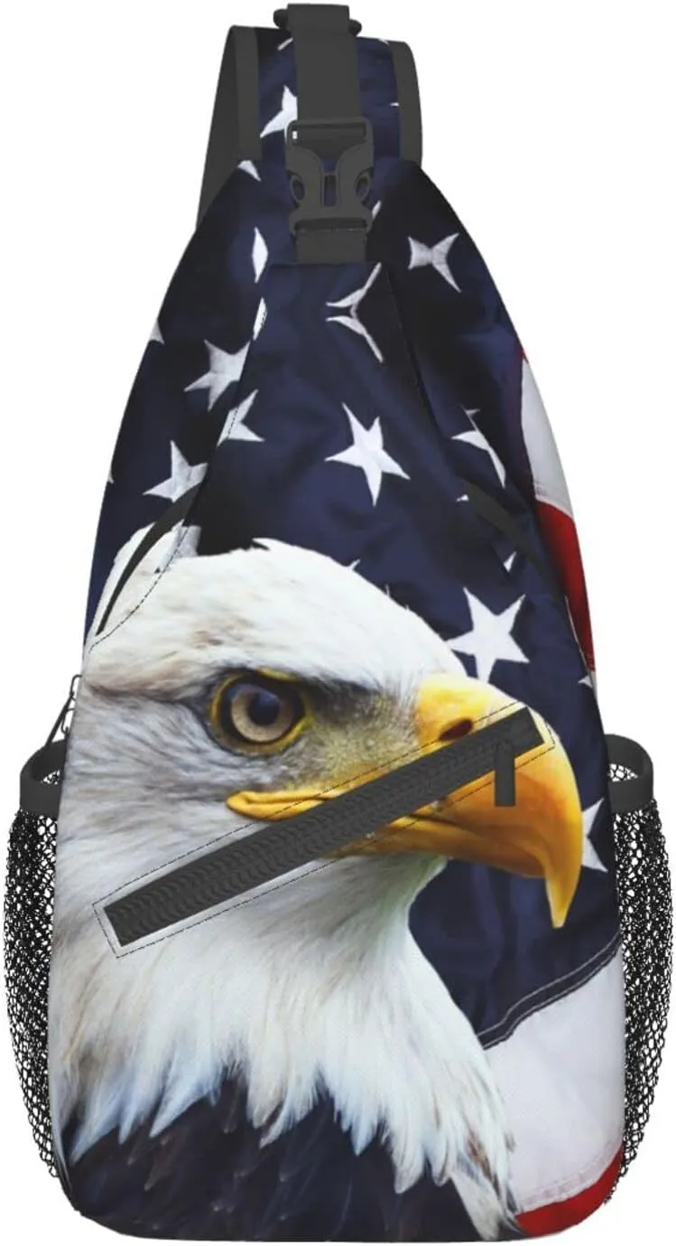 Sling Backpack Us Bald Eagle Multipurpose Crossbody Shoulder Bag American Flag Chest Daypack For Gym Travel Hiking Free Size