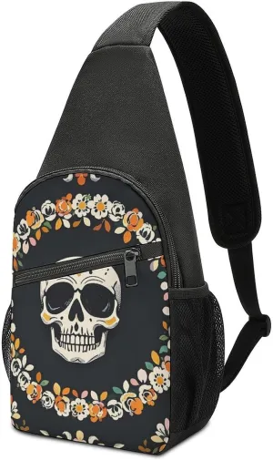 Sling Bag A Wreath Surrounds The Skeleton Crossbody Bag Sling Backpack Chest Bag Casual Daypack for Travel Hiking
