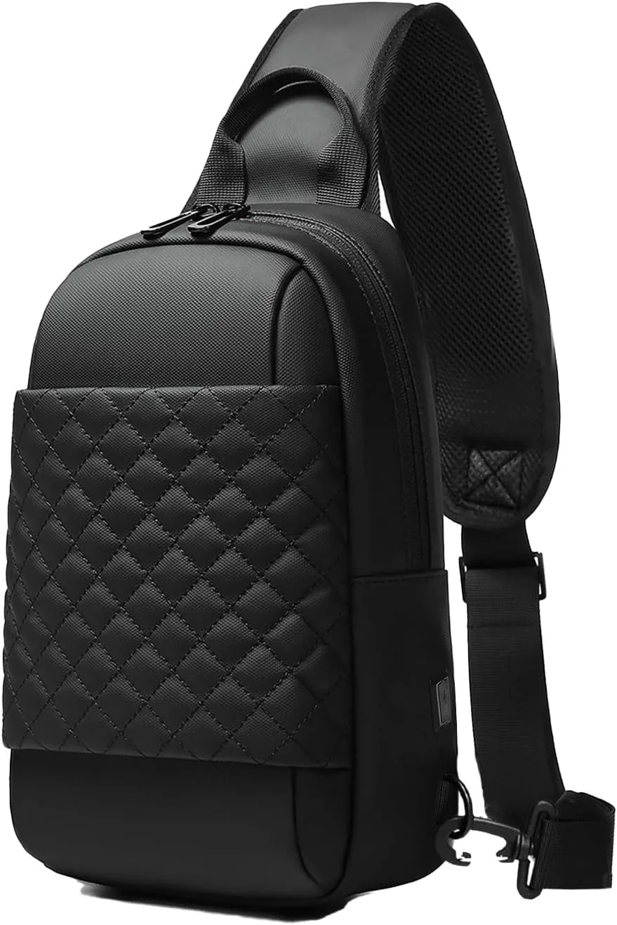 Sling Bag Chest Shoulder Backpack, Crossbody Sling Backpack for Men, Waterproof Single Shoulder Dayback with USB Charging Port for Commuting