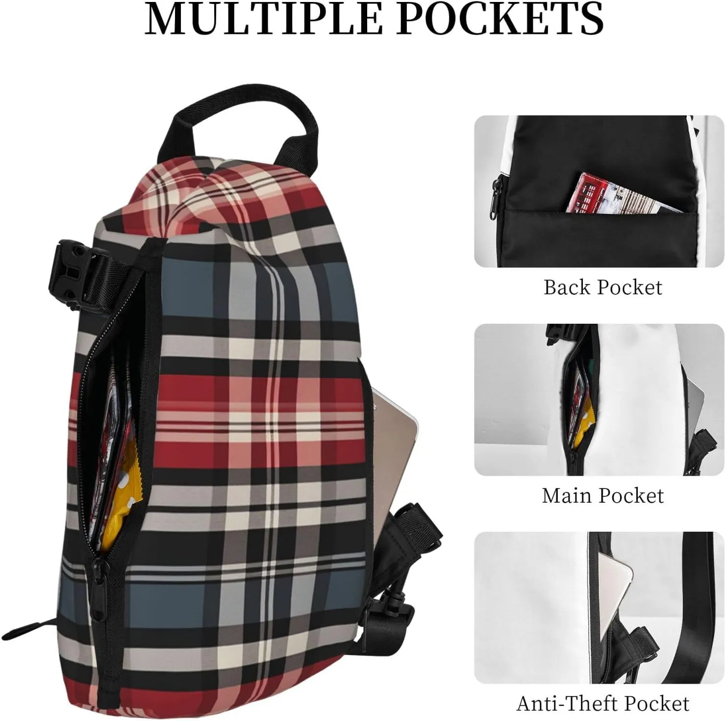 Sling Bag Crossbody Backpack for Men Women Old Plaid Checkered Chest Bag Crossbody Bag for Travel Sport Running