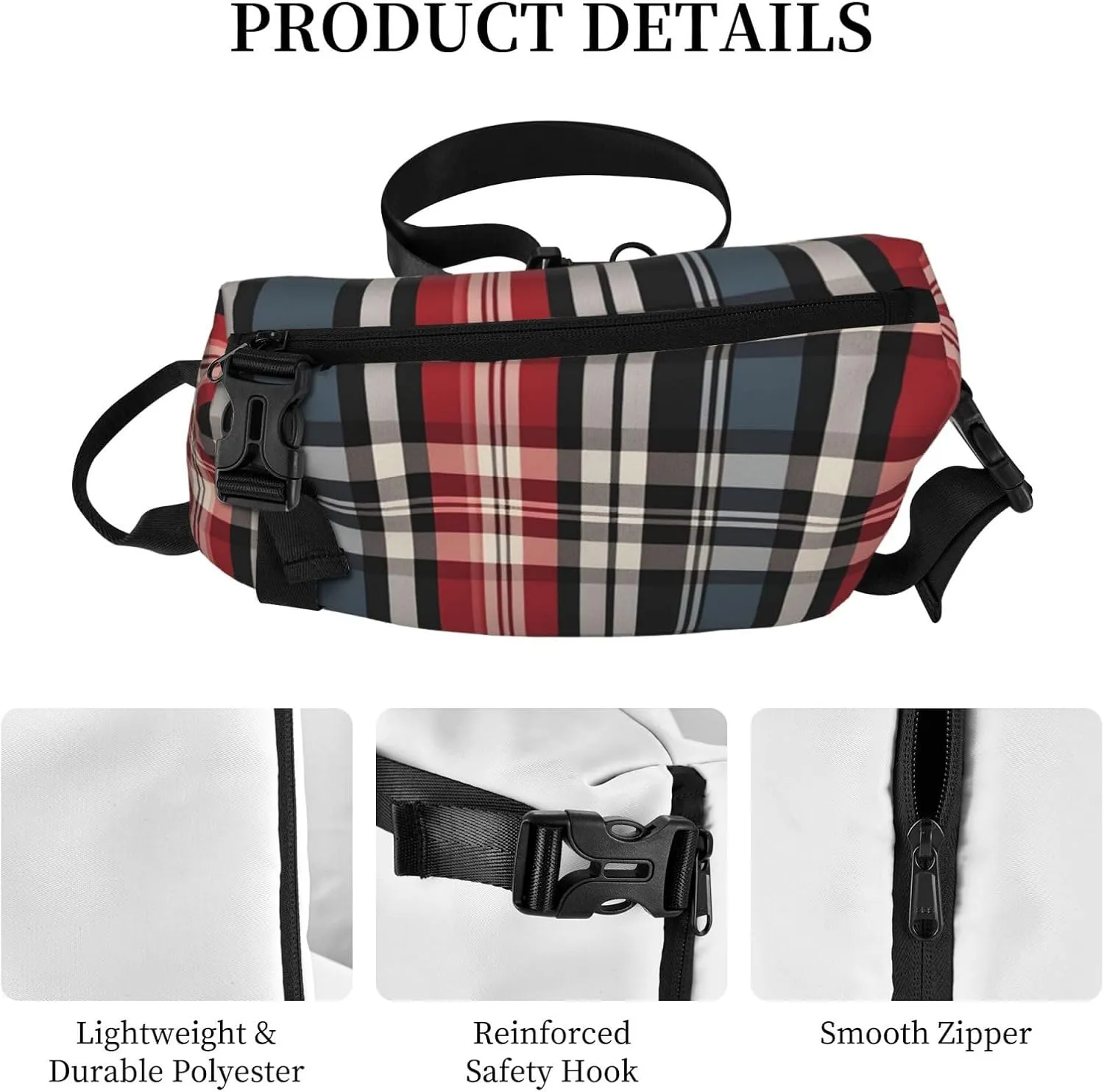 Sling Bag Crossbody Backpack for Men Women Old Plaid Checkered Chest Bag Crossbody Bag for Travel Sport Running